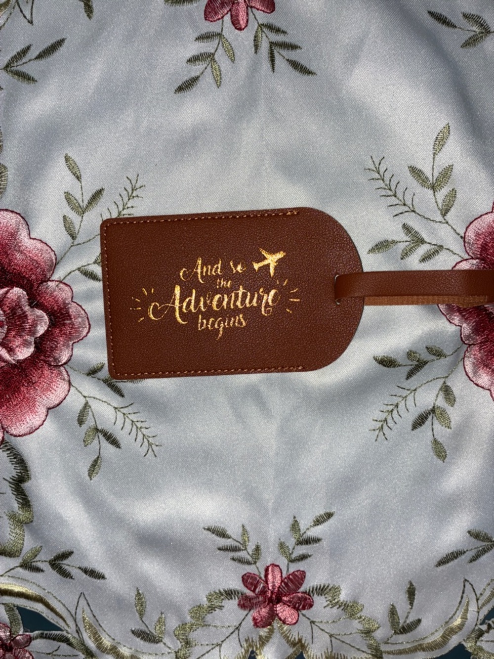Brown Leather Luggage Tag - "And so the Adventure Begins"
